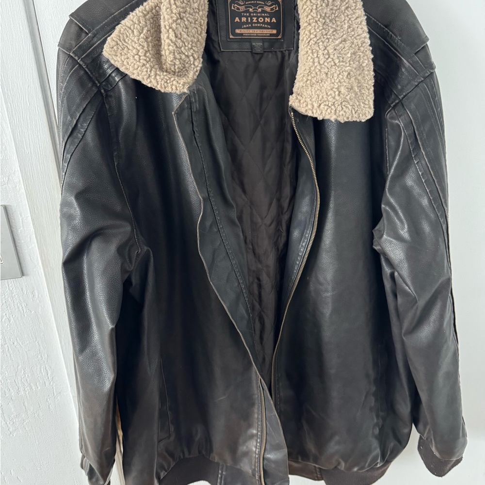 Arizona Jean Company Men's Dark Brown Bomber Jacket with Tan Sherpa Collar